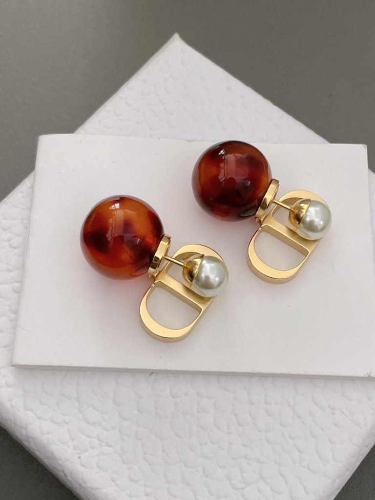 Authentic Dior Gold Tone Cd Logo Tortoiseshell Pearl Drop Earrings